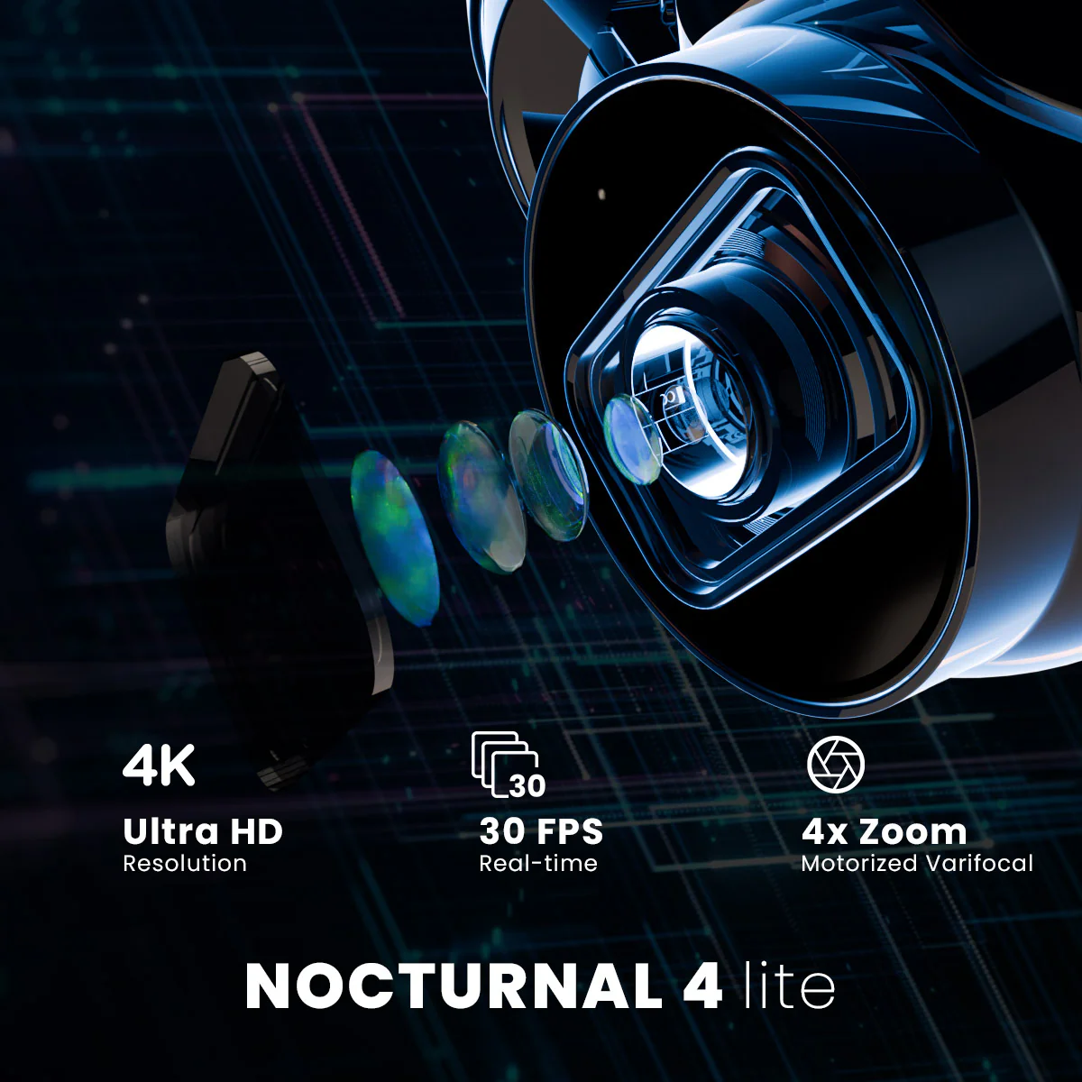 Nocturnal Series Lorex N4 Lite - 24 camera 4K (8MP) IP ePOE Wired Turret Security Camera, Motorized Varifocal Lens, Real-Time 30 FPS Recording, 4X Optical Zoom, Advanced Analytics (Copy) (Copy)