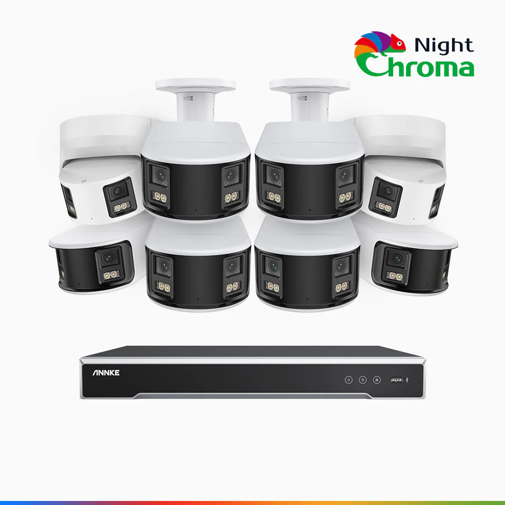ANNKE NightChromaTM NDK800 – 4K 8 Channel Panoramic Dual Lens PoE Security System with 6 Bullet & 2 Turret Cameras, f/1.0 Super Aperture, Acme Color Night Vision, Active Siren and Strobe, Human & Vehicle Detection, Built-in Mic,Two-Way Audio