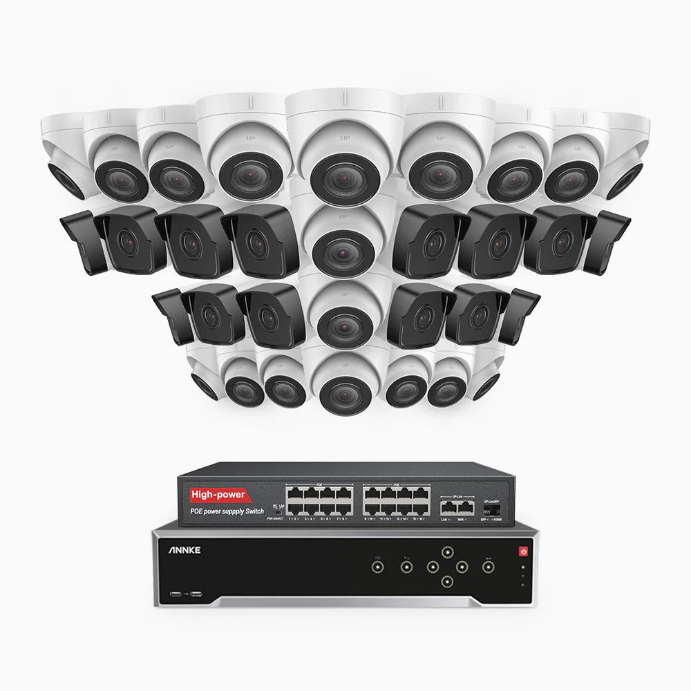ANNKE H500 - 3K 32 Channel PoE Security System with 14 Bullet & 18 Turret Cameras, EXIR 2.0 Night Vision, Built-in Mic & SD Card Slot, Works with Alexa, 16-Port PoE Switch Included ,IP67 Waterproof, RTSP Supported