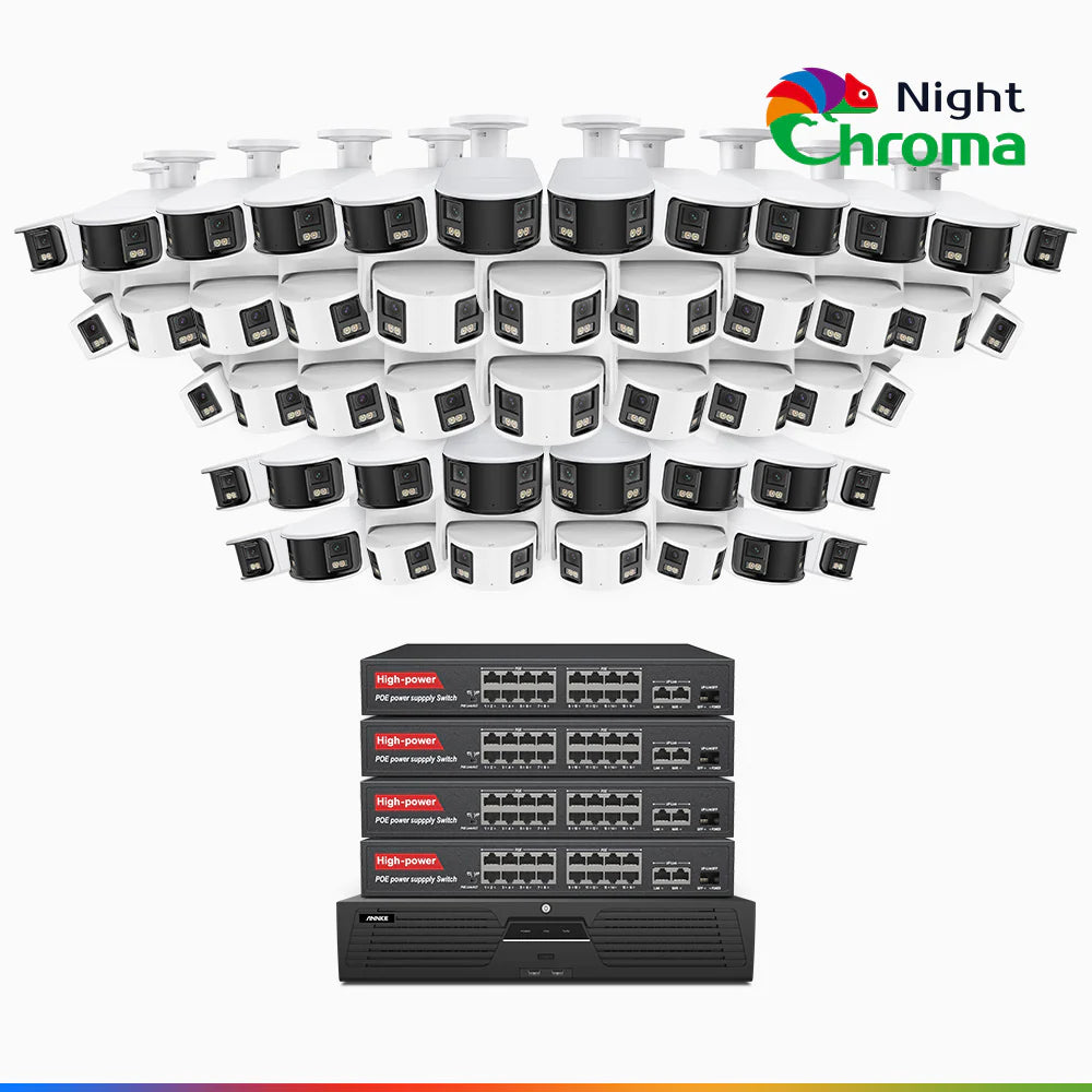 ANNKE NightChromaTM NDK800 – 4K 64 Channel Panoramic Dual Lens PoE Security System with 24 Bullet & 24 Turret Cameras, f/1.0 Super Aperture, Acme Color Night Vision, Active Siren and Strobe, Human & Vehicle Detection, Built-in Mic ,Two-Way Audio