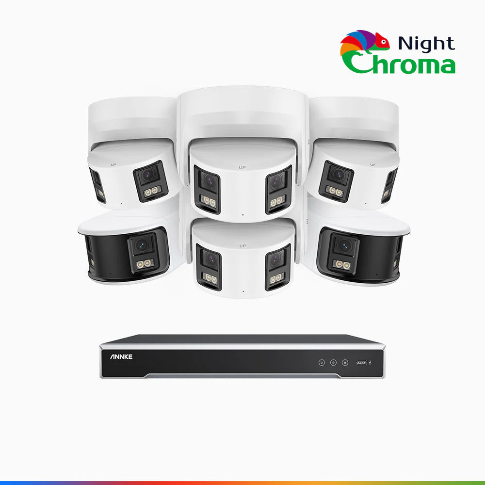 ANNKE NightChromaTM NDK800 – 4K 16 Channel Panoramic Dual Lens PoE Security System with 2 Bullet & 4 Turret Cameras, f/1.0 Super Aperture, Acme Color Night Vision, Active Siren and Strobe, Human & Vehicle Detection, Built-in Mic ,Two-Way Audio