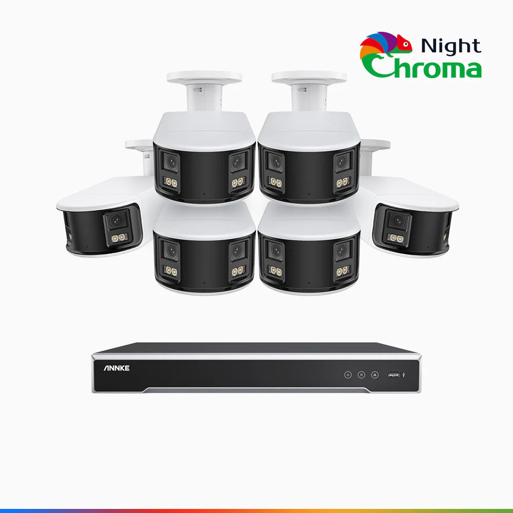 ANNKE NightChromaTM NDK800 – 4K 16 Channel 6 Panoramic Dual Lens Cameras PoE Security System, f/1.0 Super Aperture, Acme Color Night Vision, Active Siren and Strobe, Human & Vehicle Detection, 2CH 4K Decoding Capability, Built-in Mic ,Two-Way Audio