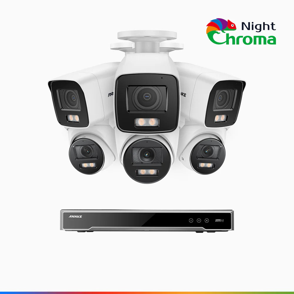 ANNKE NightChromaTM NCK800 – 4K 16 Channel PoE Security System with 3 Bullet & 3 Turret Cameras, f/1.0 Super Aperture, Color Night Vision, 2CH 4K Decoding Capability, Human & Vehicle Detection, Intelligent Behavior Analysis, Built-in Mic, 124° FoV