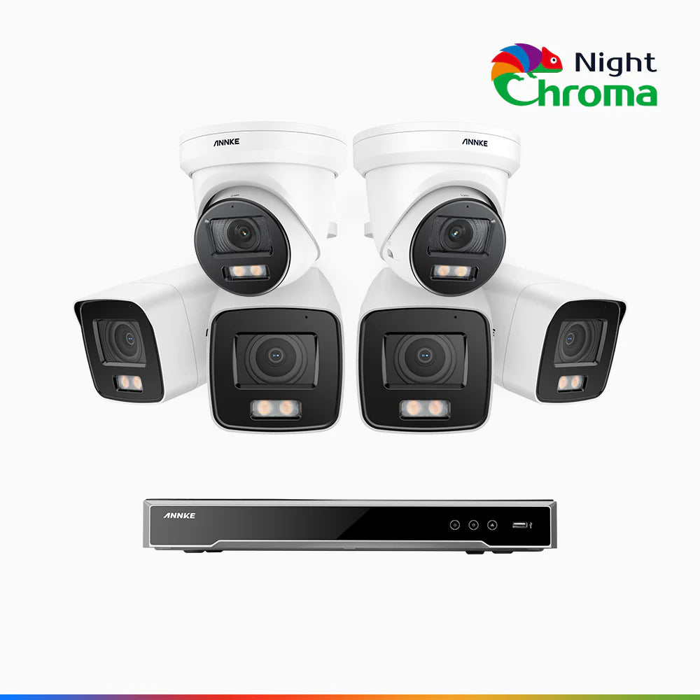 ANNKE NightChromaTM NCK800 – 4K 16 Channel PoE Security System with 4 Bullet & 2 Turret Cameras, f/1.0 Super Aperture, Color Night Vision, 2CH 4K Decoding Capability, Human & Vehicle Detection, Intelligent Behavior Analysis, Built-in Mic, 124° FoV
