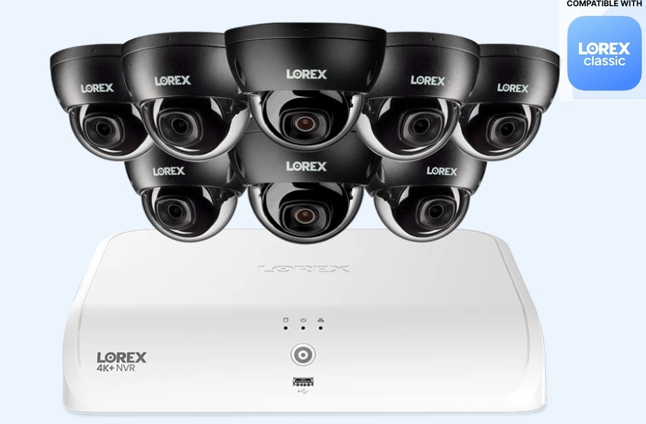 A Series Lorex Fusion Series 4K 16 Channel (8 Wired + 8 Fusion Wi-Fi) 2TB Wired System with A4 Wired 2K IP Dome Cameras