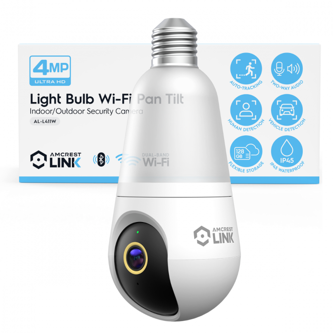 Amcrest Link 4MP Light Bulb WiFi Security Camera White AL-L411W