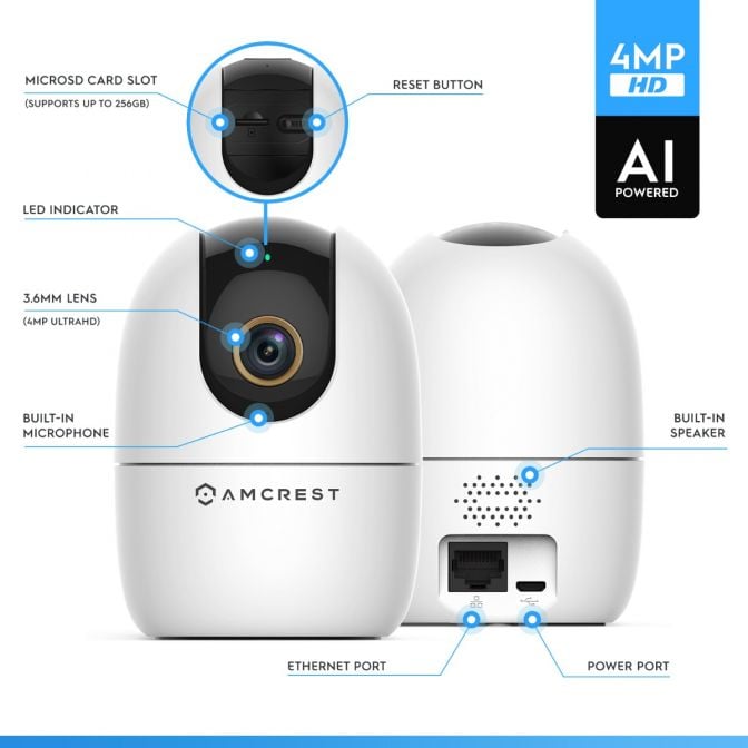 Amcrest SmartHome 4-Megapixel AI Human Detection, WiFi Camera Indoor