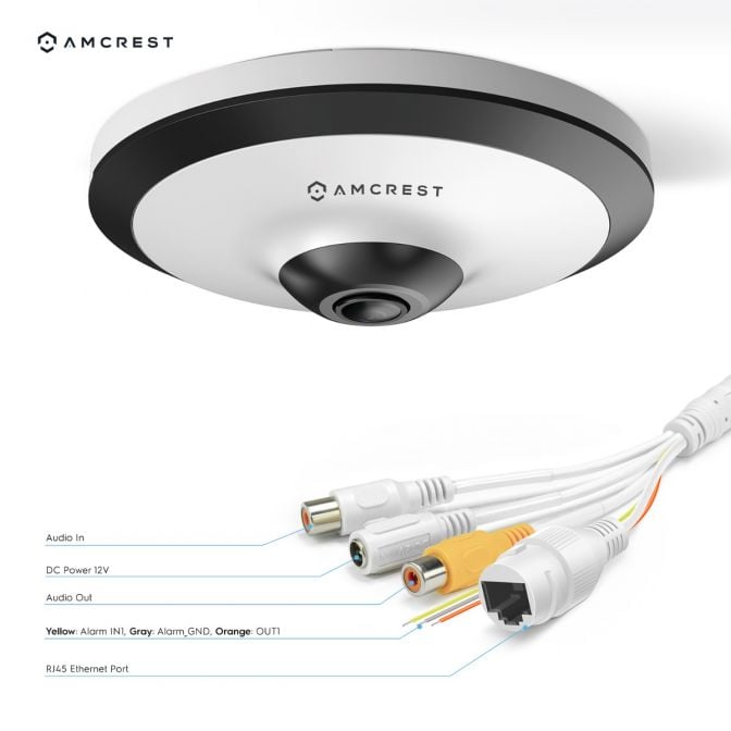 Amcrest 5MP Fisheye IP PoE Camera 360° Panoramic FOV IP5M-F1180EW-V2