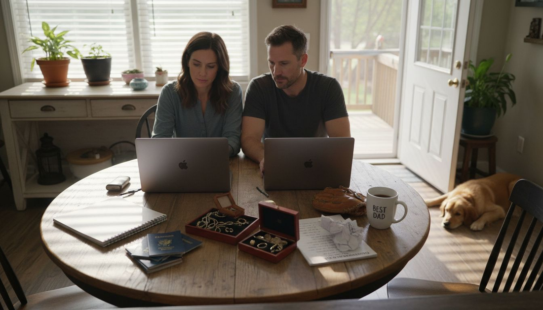 Couple listing valuables for home security