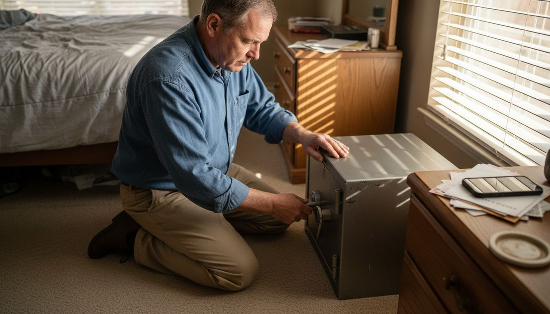 Man unlocking home safe for valuables