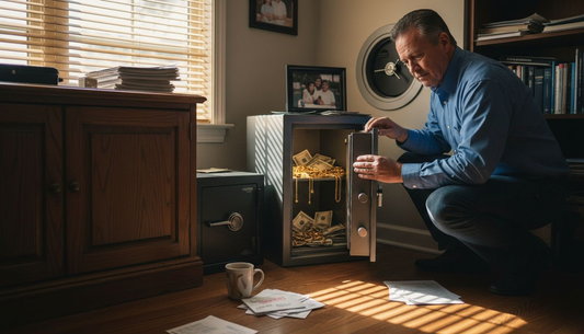 Man organizing valuables in different home safes