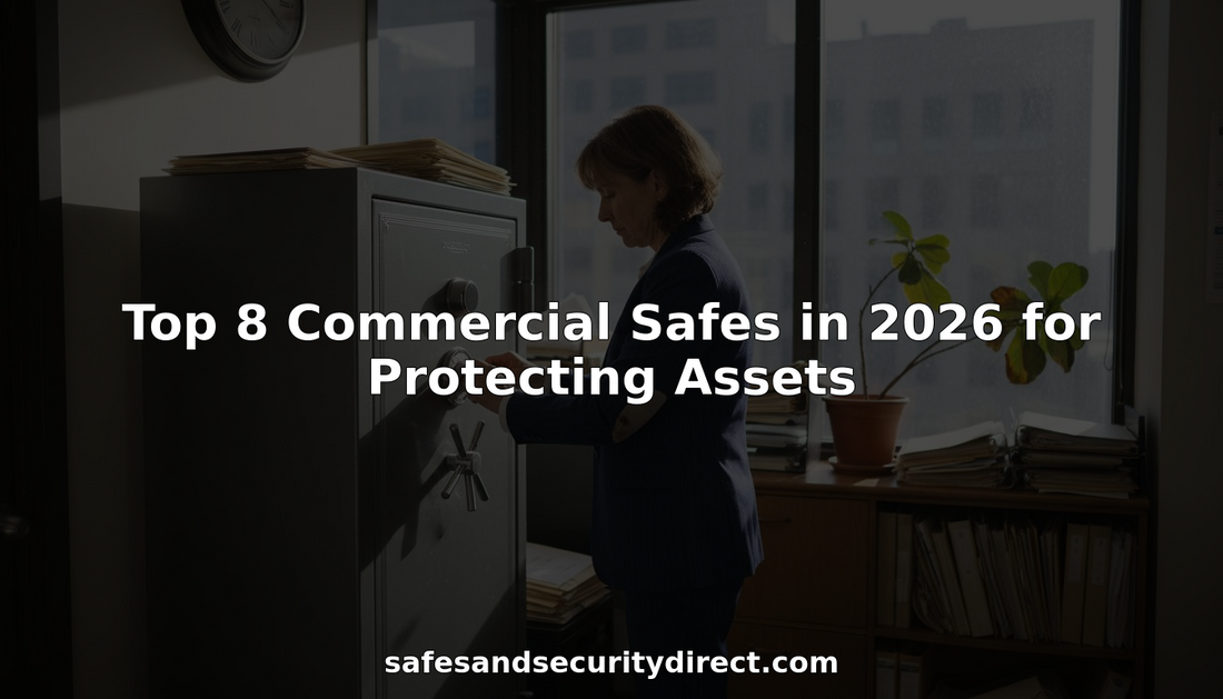 Business owner entering code on office safe