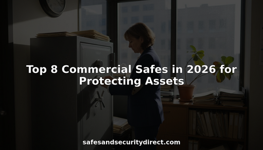 Business owner entering code on office safe