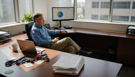 Facility manager reviewing asset security in office