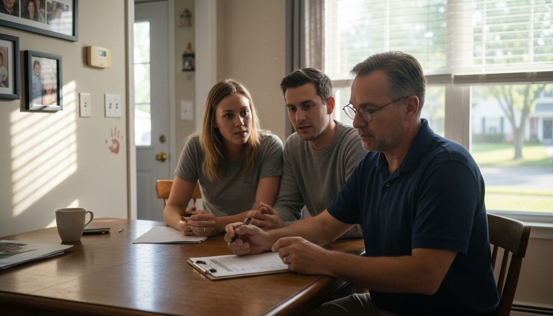Security consultant reviewing home security checklist