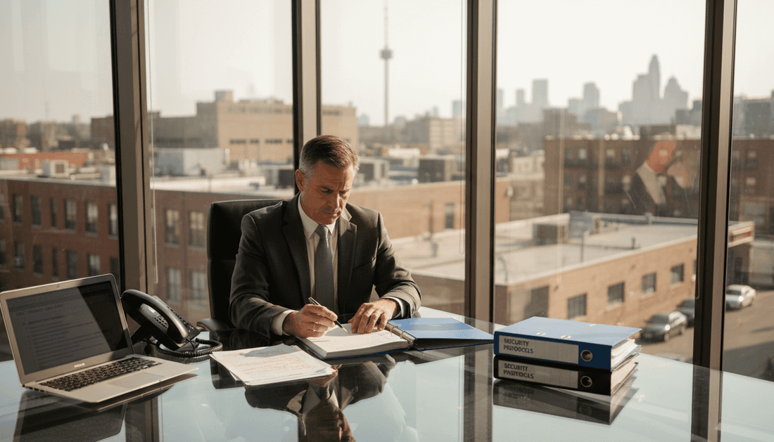 Business owner reviewing asset protection documents