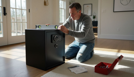 Homeowner installing modern security safe