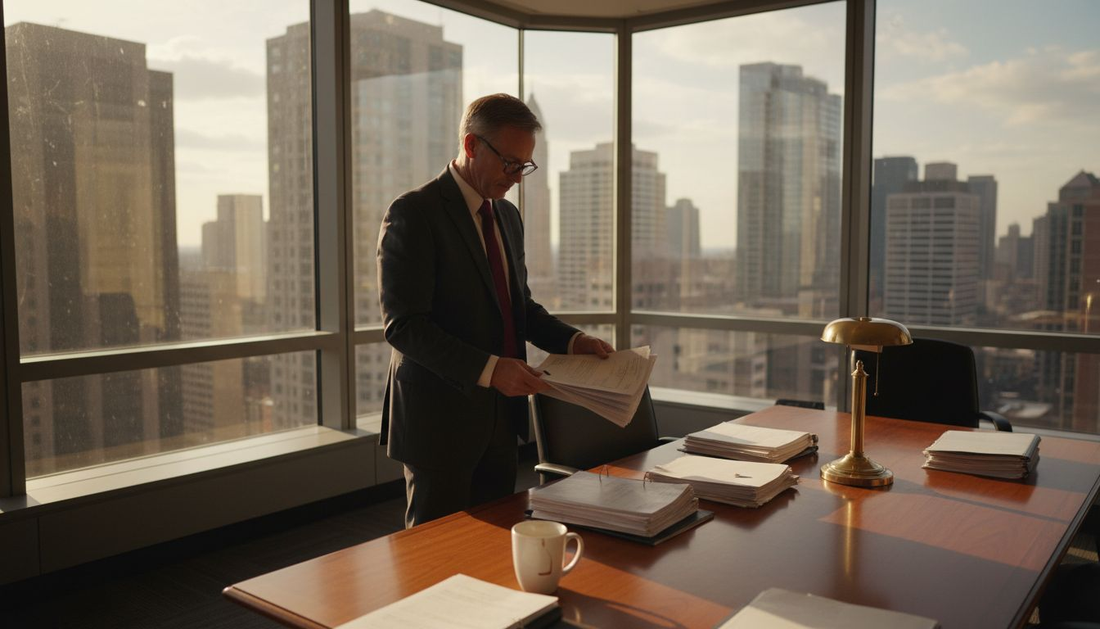 Executive reviews asset protection reports in office