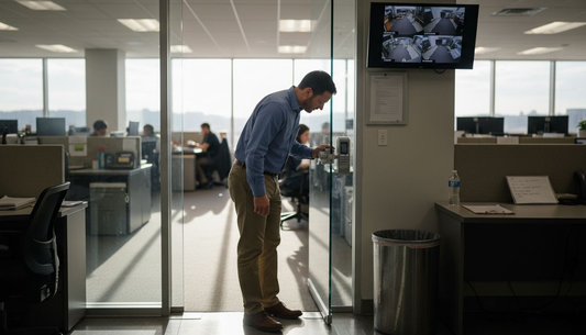 Manager checking office lobby security checkpoint