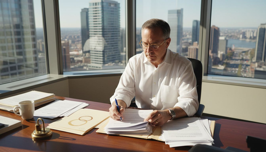 Man reviewing asset protection documents in office