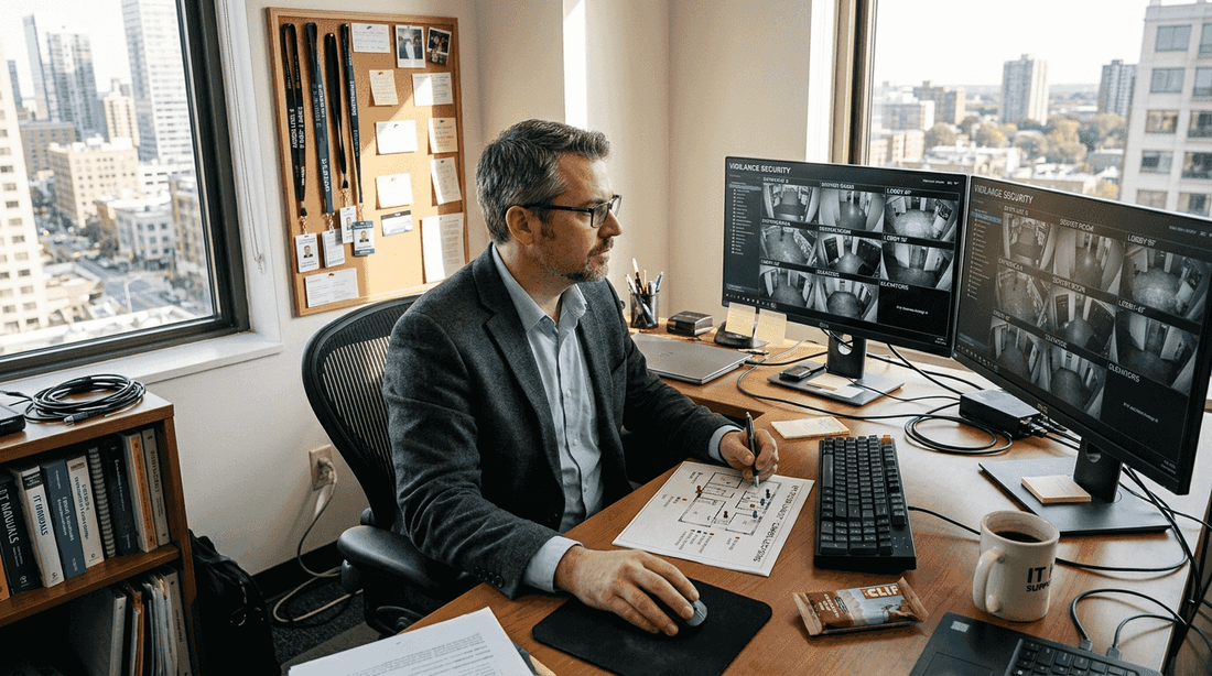 IT manager monitoring layered security systems