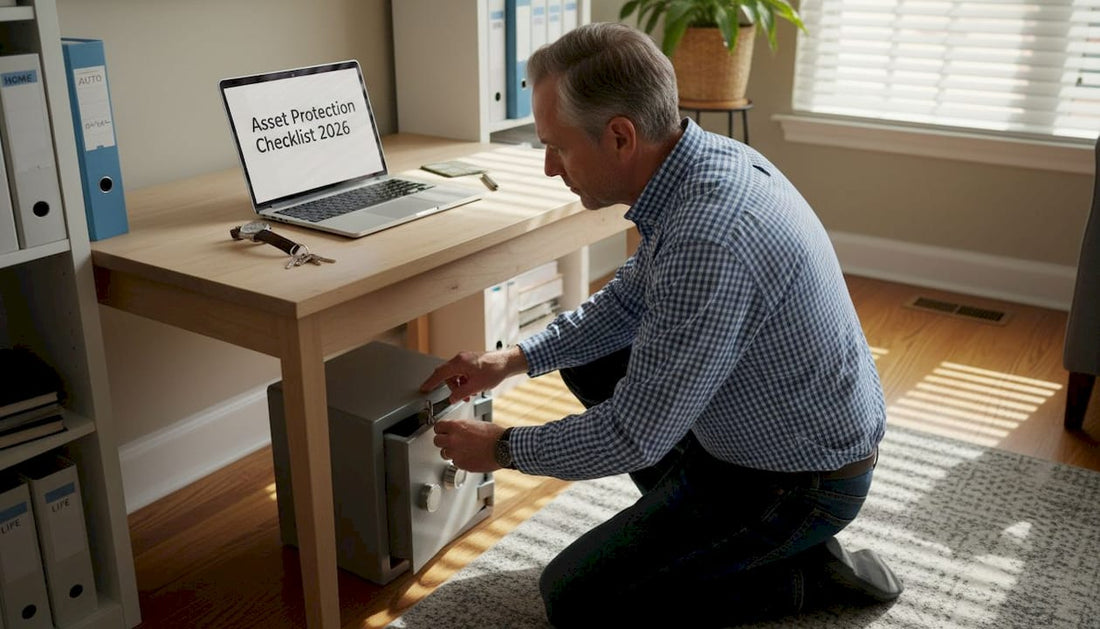 Man locking home safe for asset protection