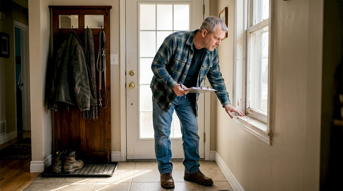 Homeowner assessing entryway security vulnerabilities