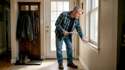 Homeowner assessing entryway security vulnerabilities