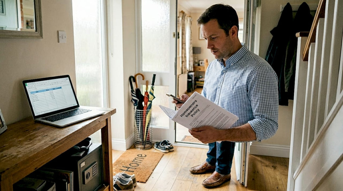 Homeowner reviewing security measures near safe