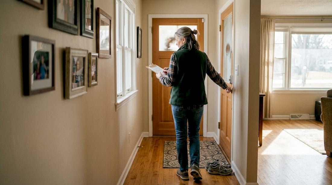 Homeowner performing security audit walkthrough