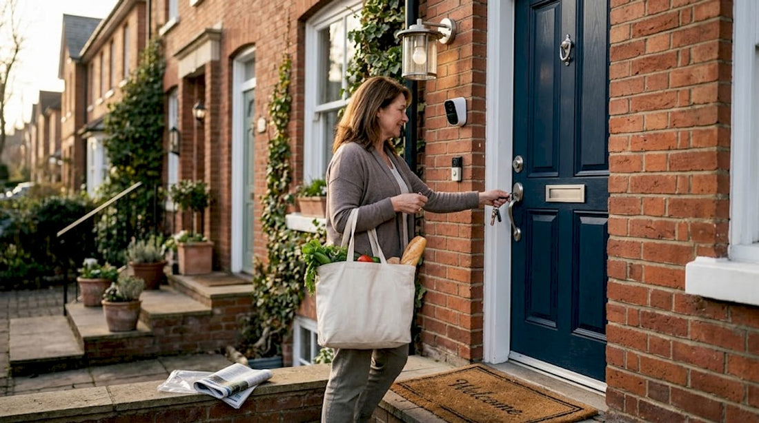 Homeowner unlocking secure front door