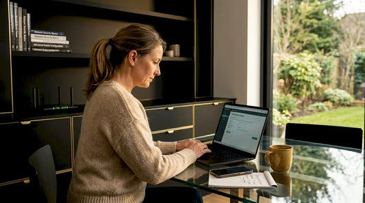 Woman updating router for home wireless security