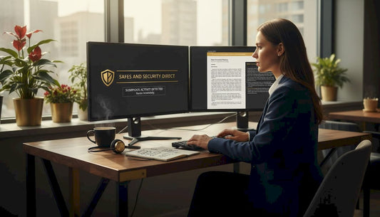 IT manager checks security alert at desk