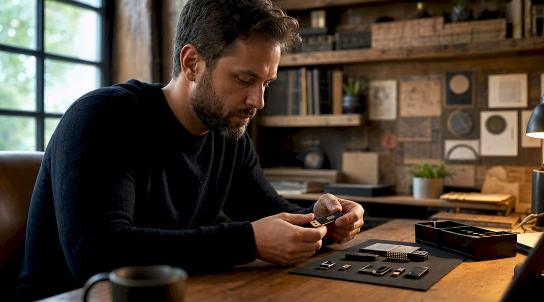 Security specialist checking assorted security hardware