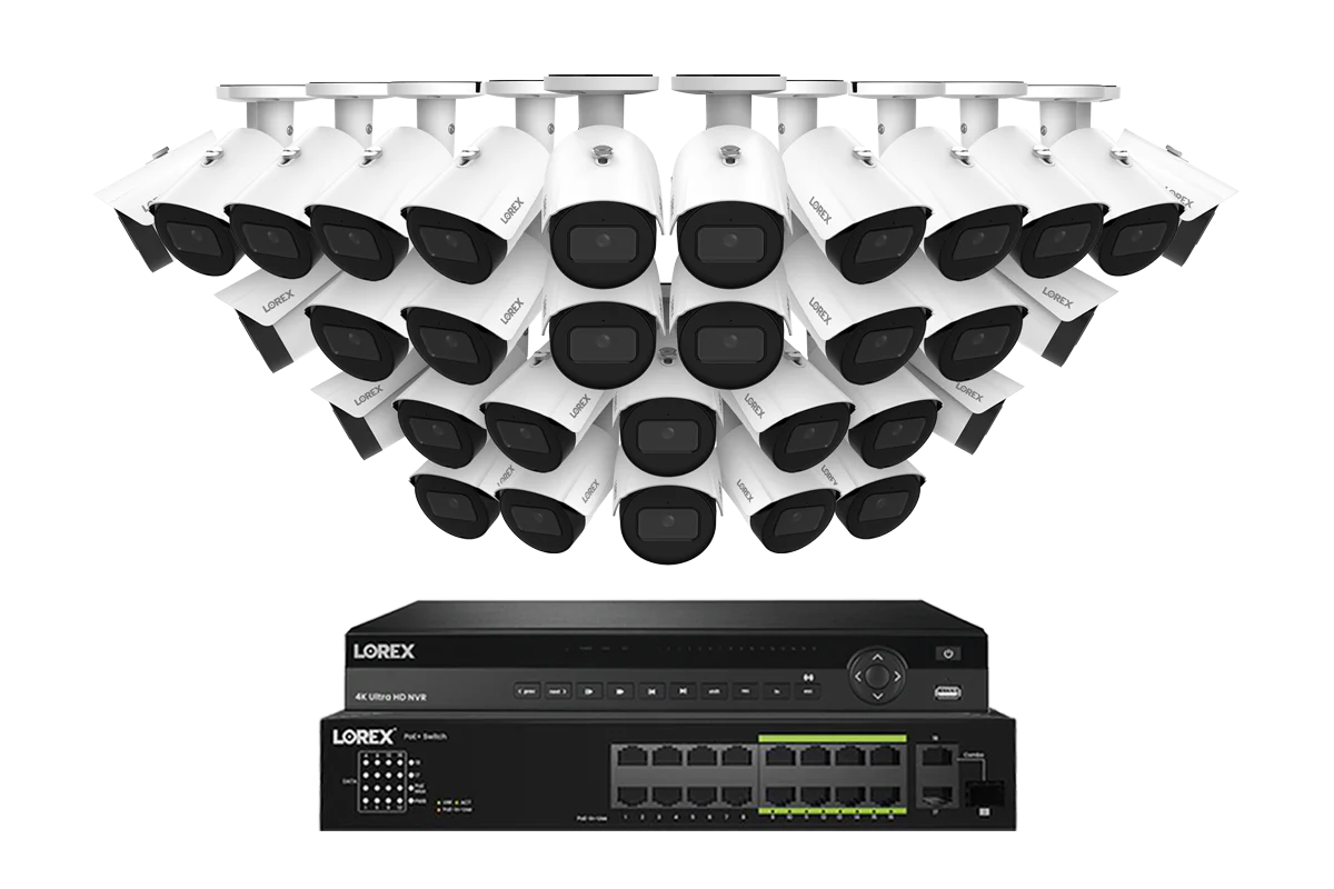 A Series Lorex Elite Series NVR with A4 4MP (2K) IP Bullet Cameras - 4K 32-Channel 8TB Wired System
