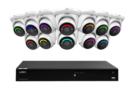 H Series  Lorex Fusion Series 4K 16 Camera Capable (Wired or Fusion Wi-Fi) 4TB Wired NVR System with H12 Wired 4K IP Dome Cameras