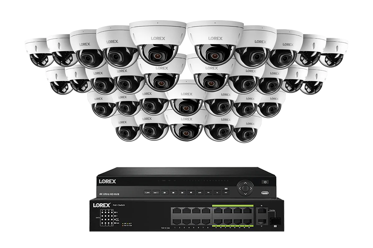 A Series Lorex Elite Series 4K 32 Camera Capable 8TB Wired NVR System with 8MP (4K) A10 IP Dome Cameras