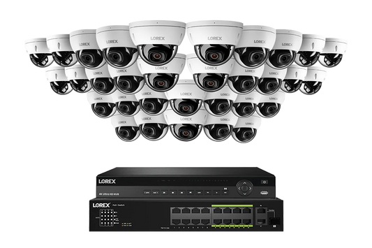 A Series Lorex Elite Series 4K 32 Camera Capable 8TB Wired NVR System with 8MP (4K) A10 IP Dome Cameras