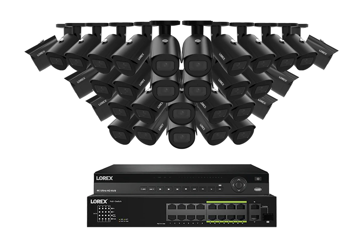 A Series Lorex Elite Series NVR with A4 4MP (2K) IP Bullet Cameras - 4K 32-Channel 8TB Wired System
