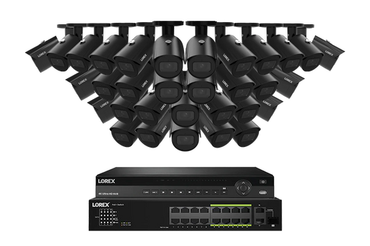 A Series Lorex Elite Series NVR with A4 4MP (2K) IP Bullet Cameras - 4K 32-Channel 8TB Wired System