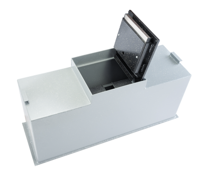 In-Floor Safes FS 16T B C Floor Safe – closed view installed in concrete floor

Open FS 16T B C floor safe showing interior compartment and steel door

Close-up of FS 16T B C floor safe locking mechanism and handle

FS 16T B C floor safe with spring-assisted lift door in open position

In-Floor FS 16T B C safe concealed under floor covering for hidden security