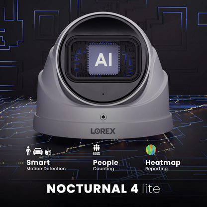 Nocturnal Series Lorex N4 Lite - 24 camera 4K (8MP) IP ePOE Wired Turret Security Camera, Motorized Varifocal Lens, Real-Time 30 FPS Recording, 4X Optical Zoom, Advanced Analytics (Copy) (Copy)