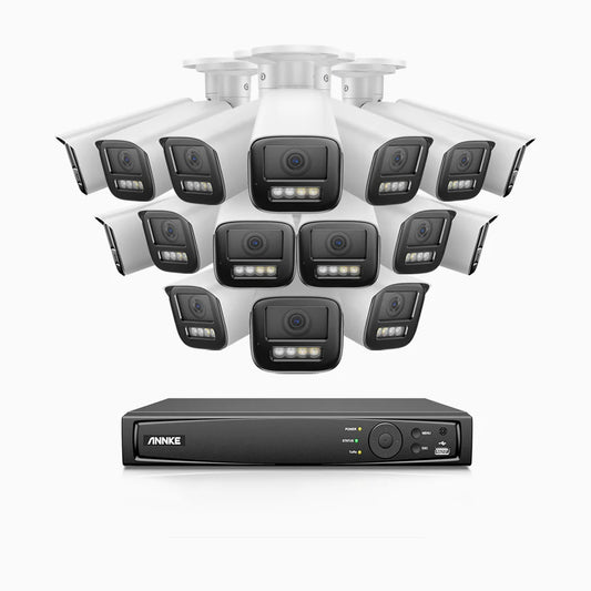 ANNKE HZ804 - 4K 16 Channel 16 Cameras PoE Security System, 4X Optical Zoom, 2.8 - 12 MM Motorized Varifocal Lens, Smart Dual Light Night Vision, Motion Detection 2.0, Built-in Microphone, Siren & Strobe Alarm, Upgraded Version