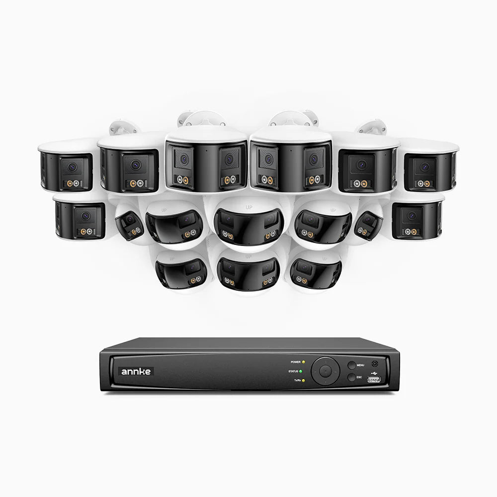 ANNKE FDH800 - 16 Channel PoE Security System with 8 Bullet & 8 Turret 8MP UHD Dual Lens Cameras, 180° Panoramic View, Smart Dual Light Night Vision, Two-Way Audio, Active Siren & Alarm, Human & Vehicle Detection, IP67