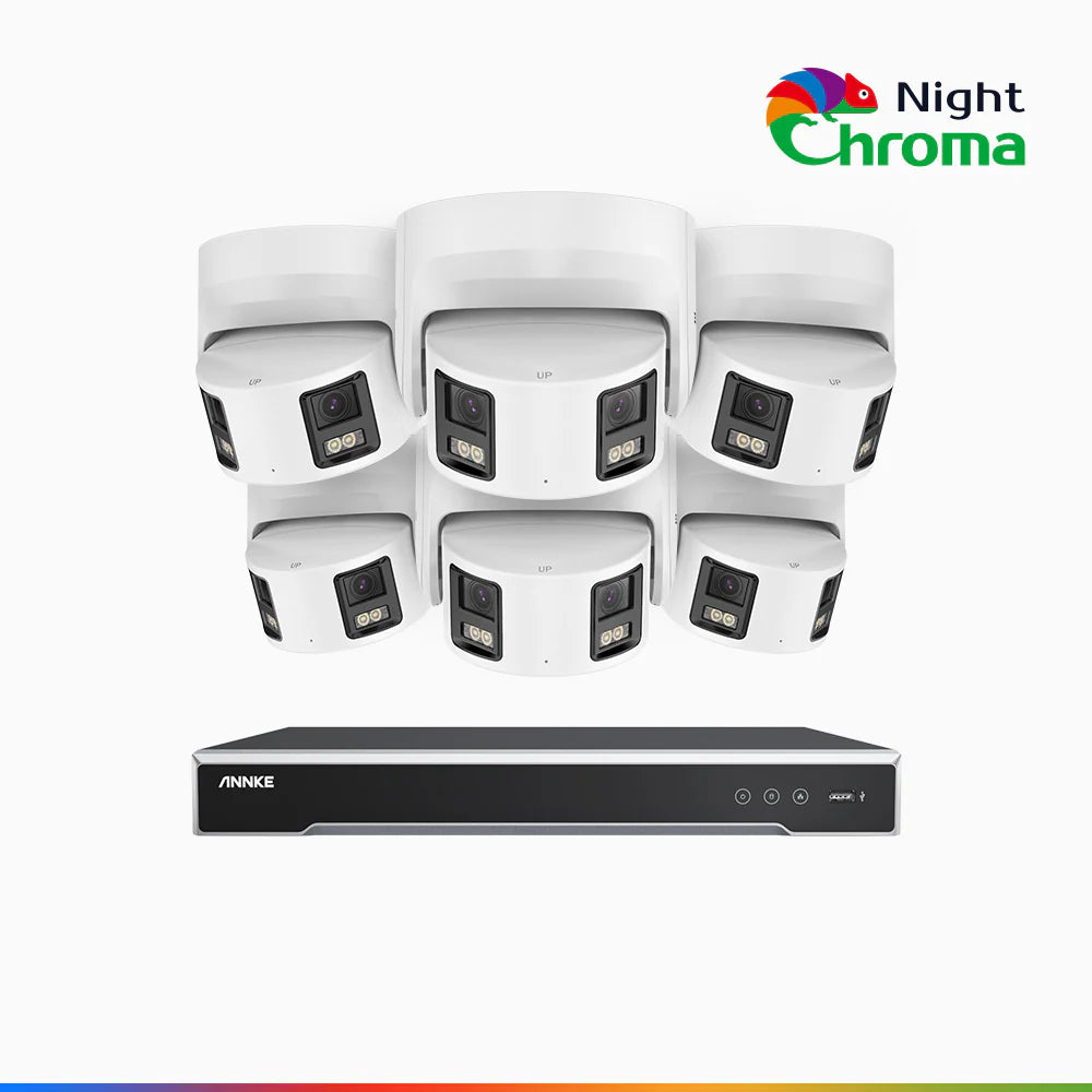 ANNKE NightChromaTM NDK800 – 4K 8 Channel 6 Panoramic Dual Lens Camera PoE Security System, f/1.0 Super Aperture, Acme Color Night Vision, Active Siren and Strobe, Human & Vehicle Detection, 2CH 4K Decoding Capability, Built-in Mic ,Two-Way Audio