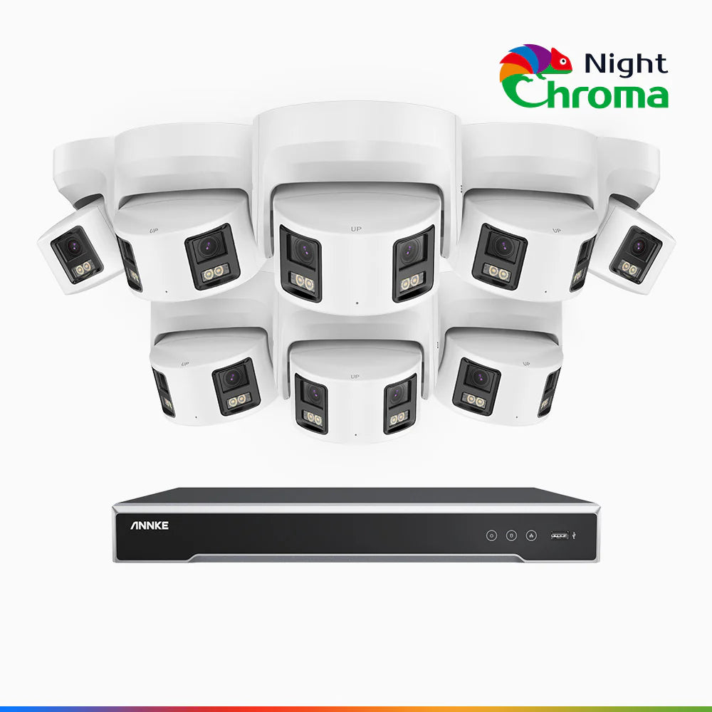 ANNKE NightChromaTM NDK800 – 4K 8 Channel 8 Panoramic Dual Lens Camera PoE Security System, f/1.0 Super Aperture, Acme Color Night Vision, Active Siren and Strobe, Human & Vehicle Detection, 2CH 4K Decoding Capability, Built-in Mic ,Two-Way Audio