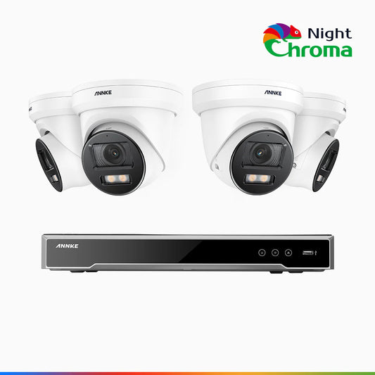 Annke NightChromaTM NCK800 – 4K 8 Channel 4 Cameras PoE Security System, f/1.0 Super Aperture, Color Night Vision, 2CH 4K Decoding Capability, Human & Vehicle Detection, Intelligent Behavior Analysis, Built-in Mic, 124° FoV, All-Metal Housing