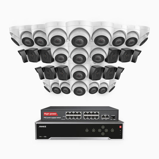 ANNKE H500 - 3K 32 Channel PoE Security System with 12 Bullet & 20 Turret Cameras, EXIR 2.0 Night Vision, Built-in Mic & SD Card Slot, Works with Alexa, 16-Port PoE Switch Included ,IP67 Waterproof, RTSP Supported