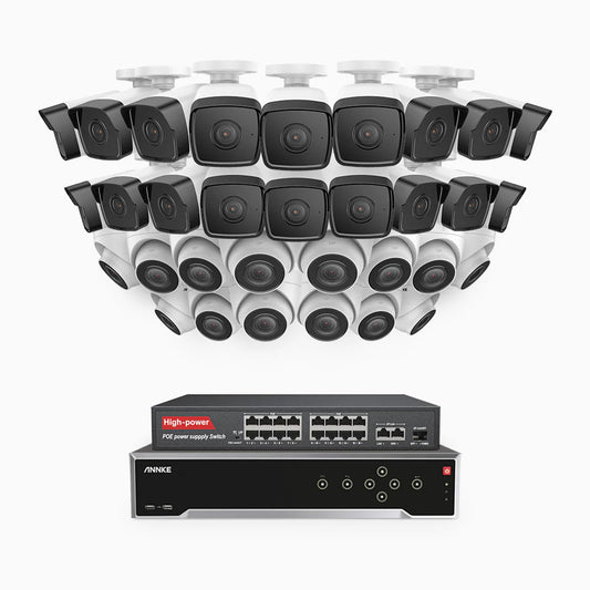 ANNKE H500 - 3K 32 Channel PoE Security System with 18 Bullet & 14 Turret Cameras, EXIR 2.0 Night Vision, Built-in Mic & SD Card Slot, Works with Alexa, 16-Port PoE Switch Included ,IP67 Waterproof, RTSP Supported