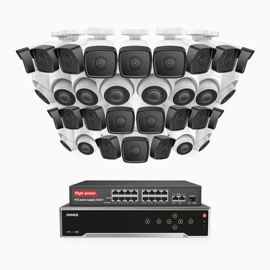 ANNKE H500 - 3K 32 Channel PoE Security System with 20 Bullet & 12 Turret Cameras, EXIR 2.0 Night Vision, Built-in Mic & SD Card Slot, Works with Alexa, 16-Port PoE Switch Included ,IP67 Waterproof, RTSP Supported